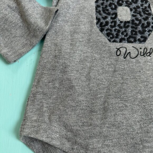 Gap Kids Jersey Top Gray Black Sparkly Top Cheetah Print 3/4 Sleeves Size Medium - Picture 4 of 6